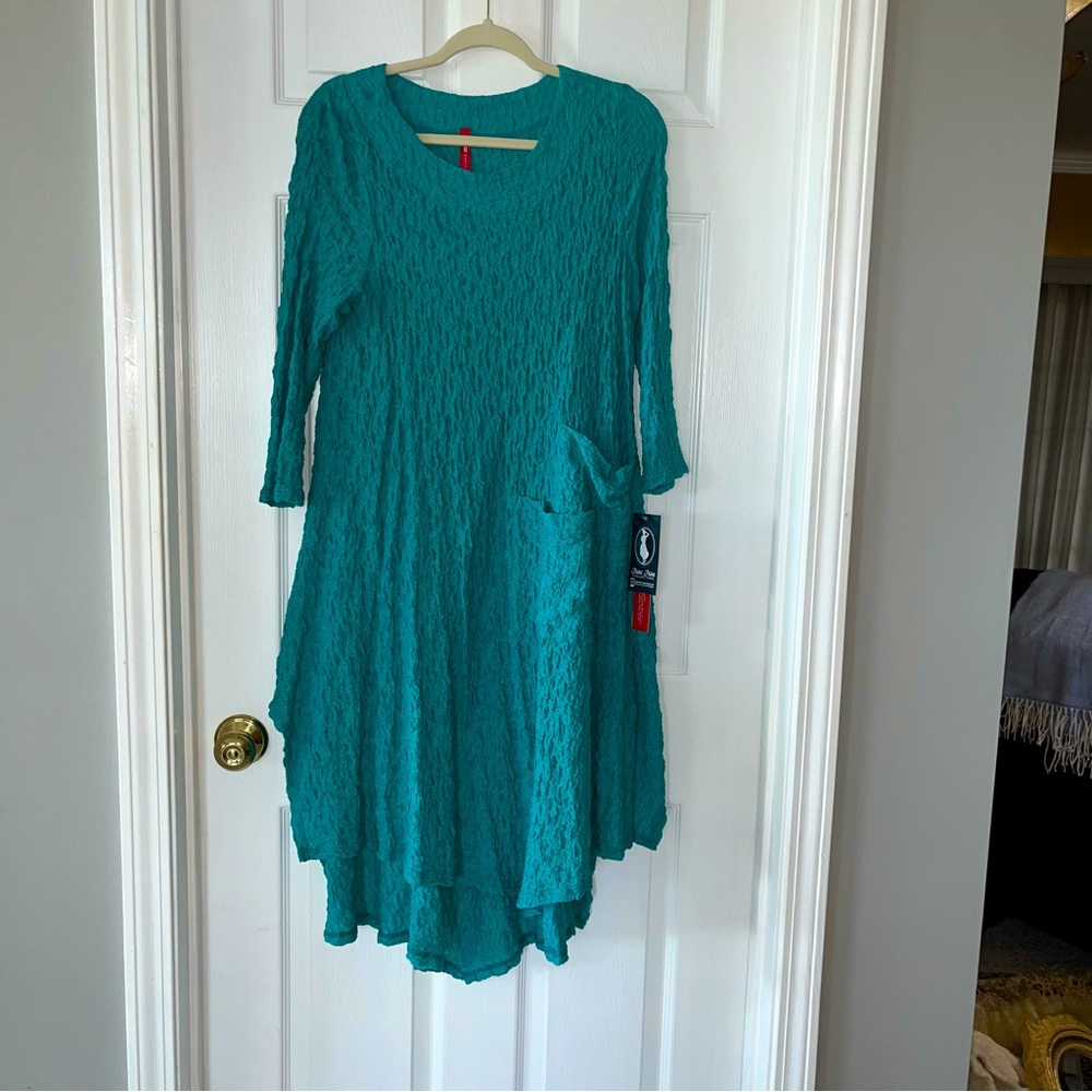 IC By Connie K Jade Green Crinkle Textured Hi Low Midi Dress Womens SZ Small NEW